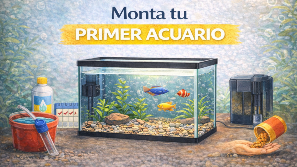 acuario con cartel de. montar tu primer acuario