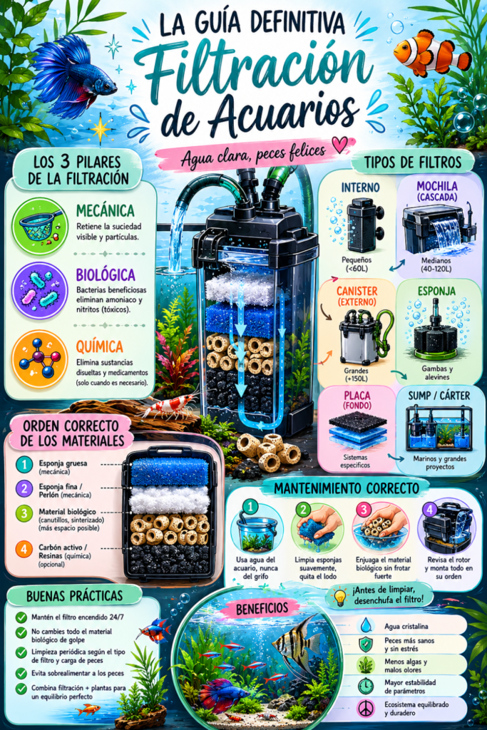 infografia aquarium filter types  filtración para acuarios 